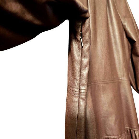 Rebecca Taylor Purple Faux Leather Gathered Puff Sleeve Tiered Dress Size 14 - Picture 5 of 15